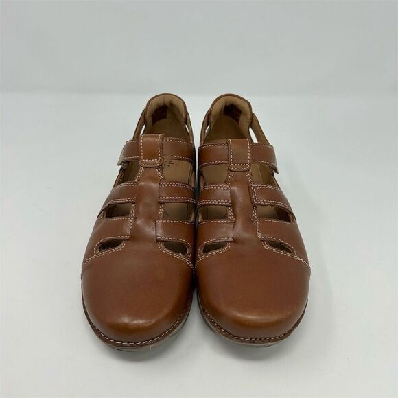 Clarks Unstructured Brown Leather Strappy Closed Toe Sandals Size 8.5 W Casual - Picture 4 of 12